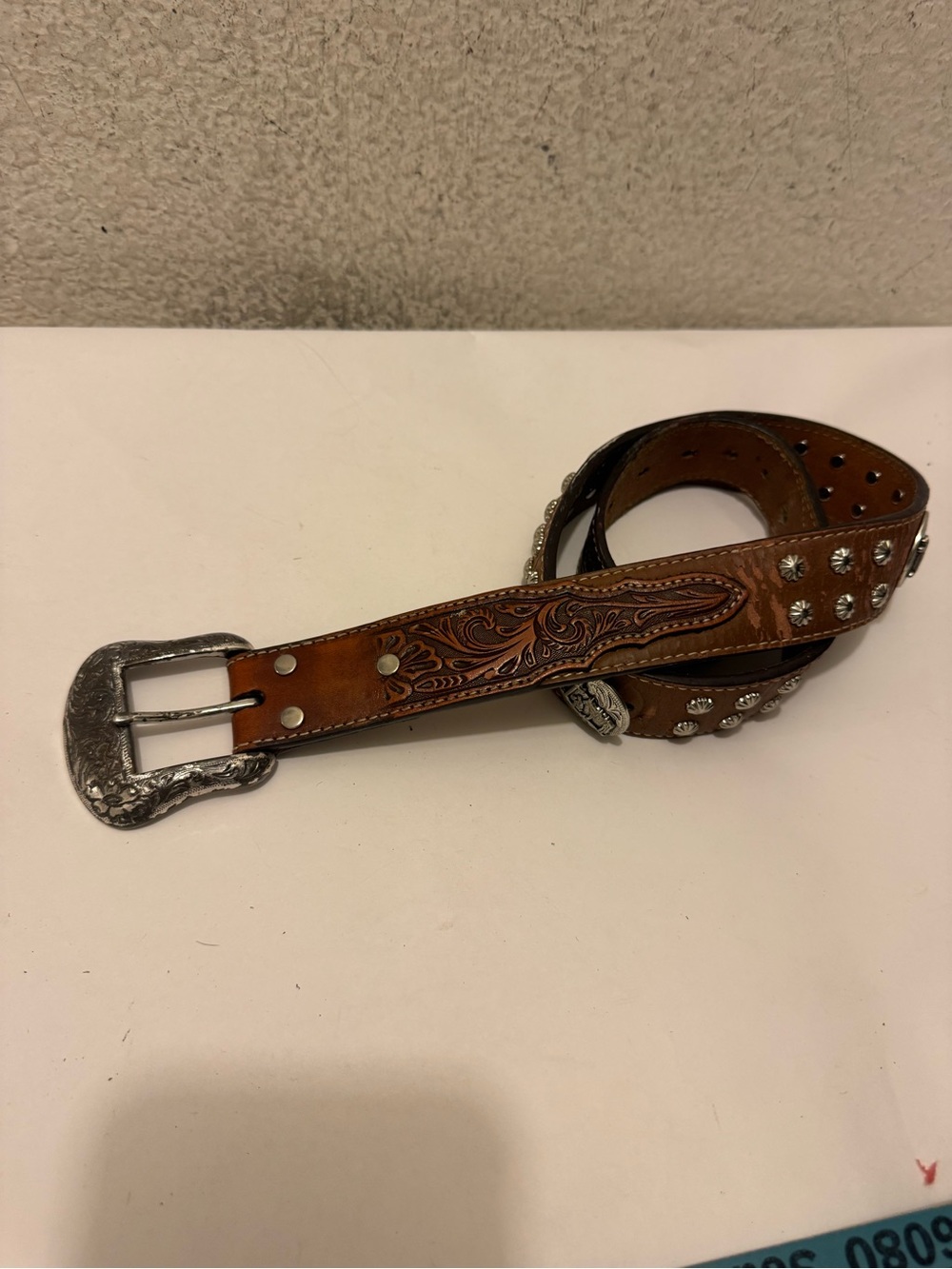 Nocona Men's Studded Cowboy Faith Concho Leather Western Belt, Brown